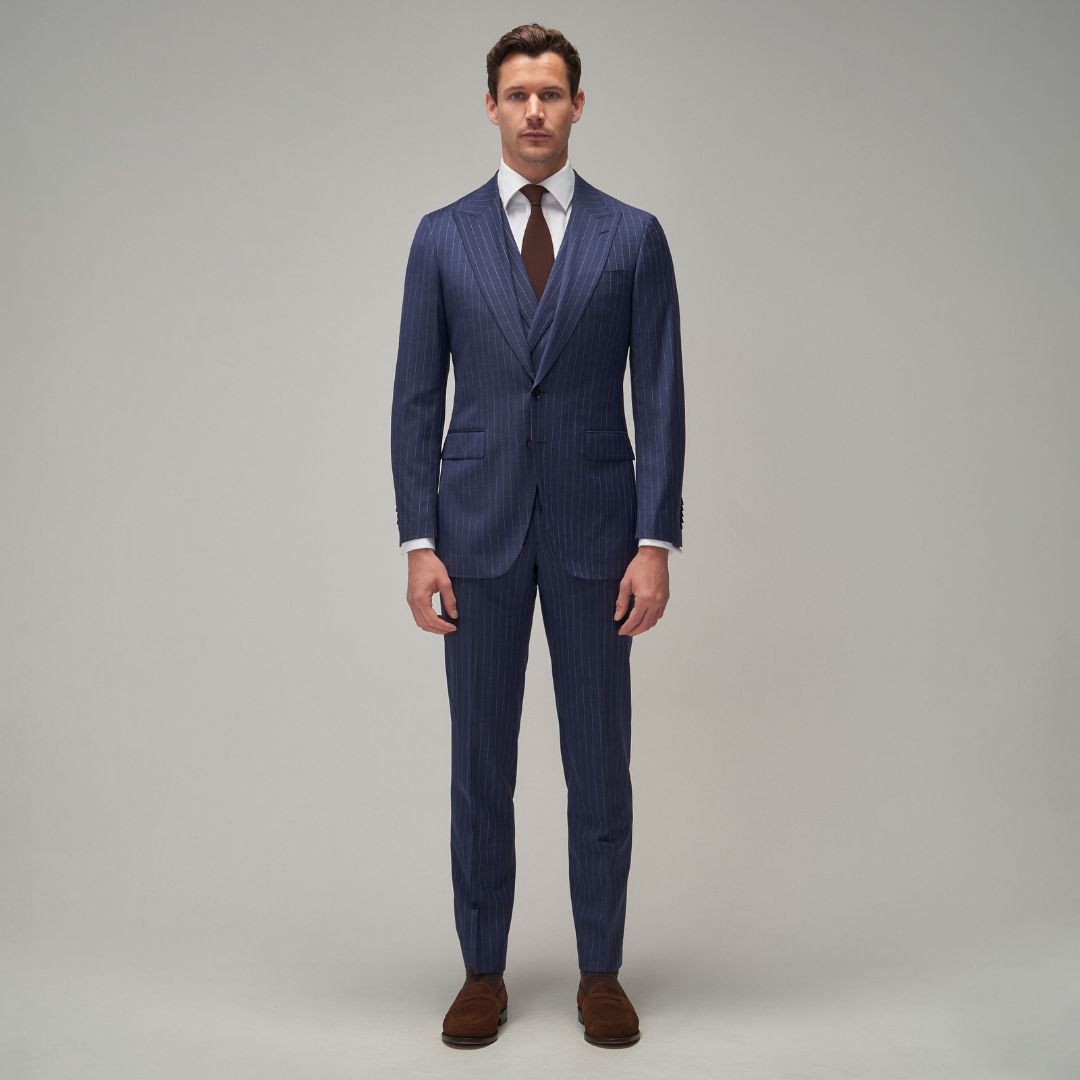 Buy Navy Blue Slim Fit Striped Suit by GentWith | Worldwide Shipping